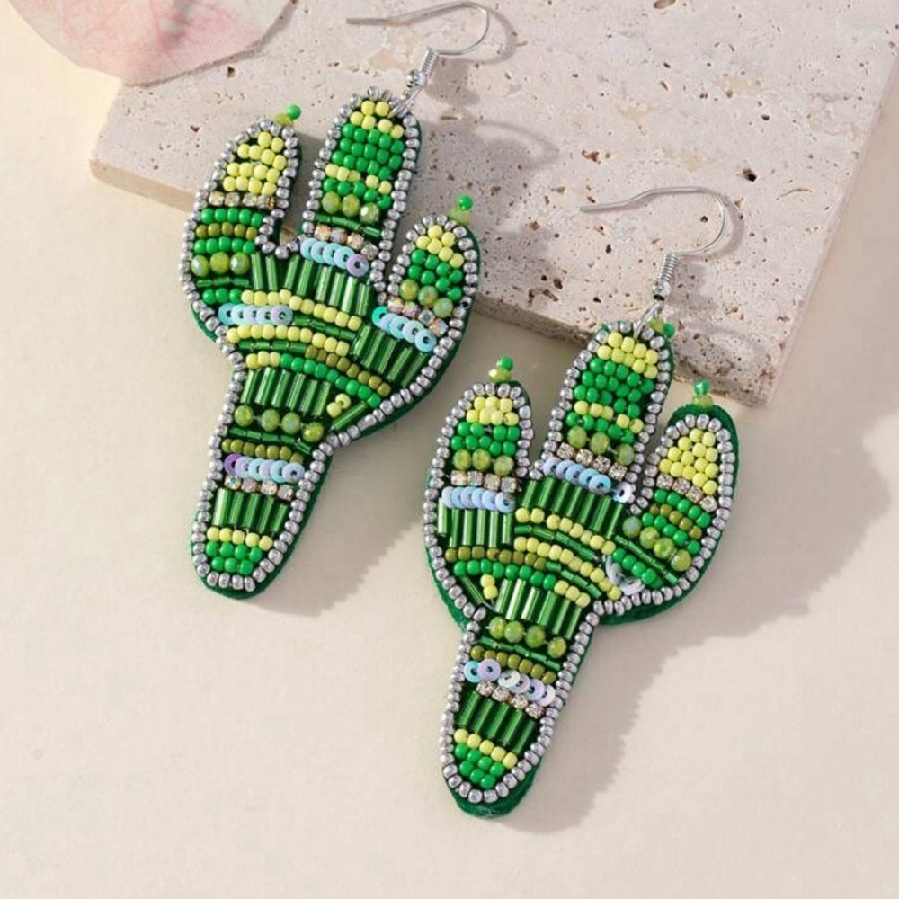 Beaded cactus earrings